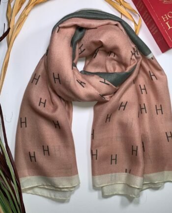 Pink with Green Viscose Printed Luxury Scarf