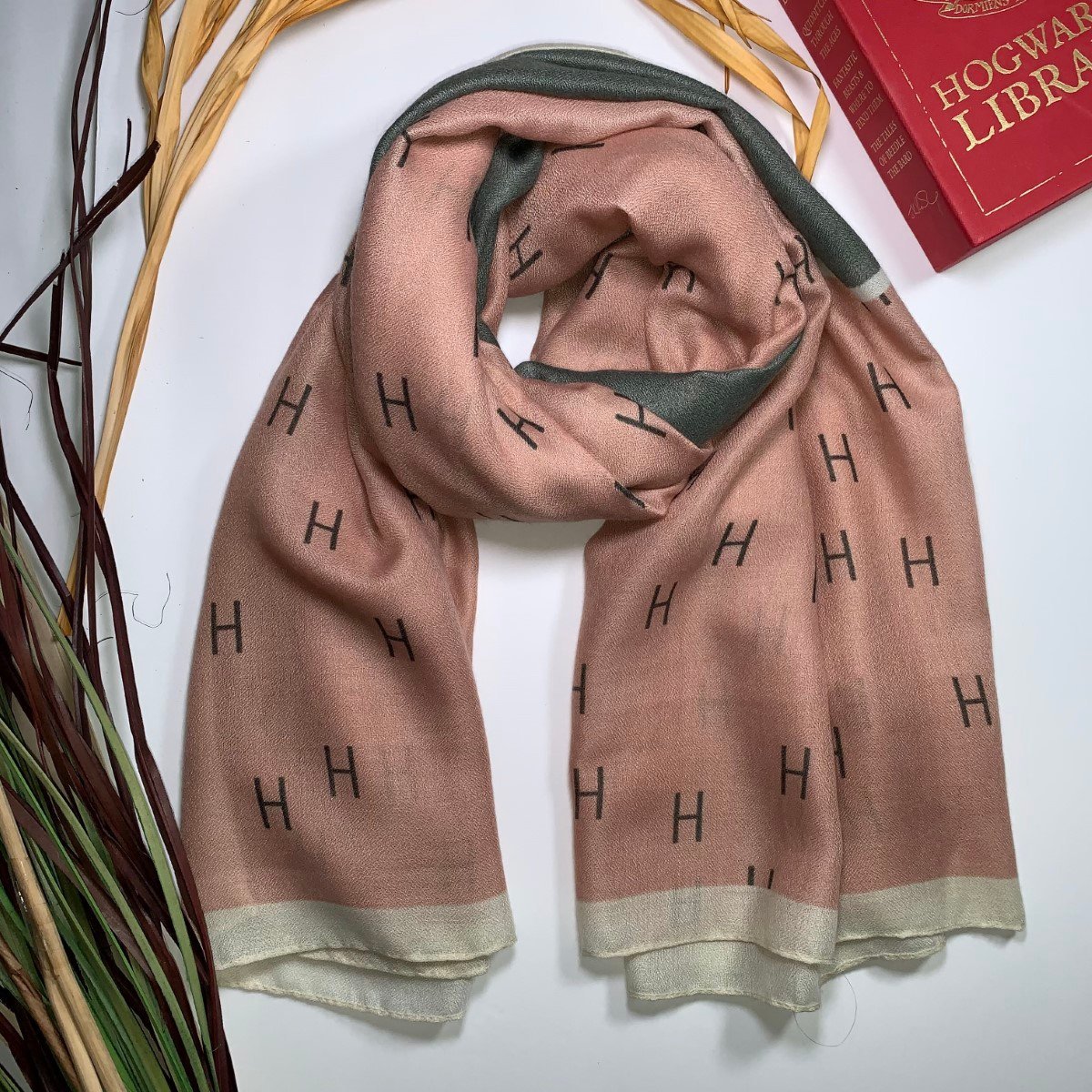 Pink with Green Viscose Printed Luxury Scarf